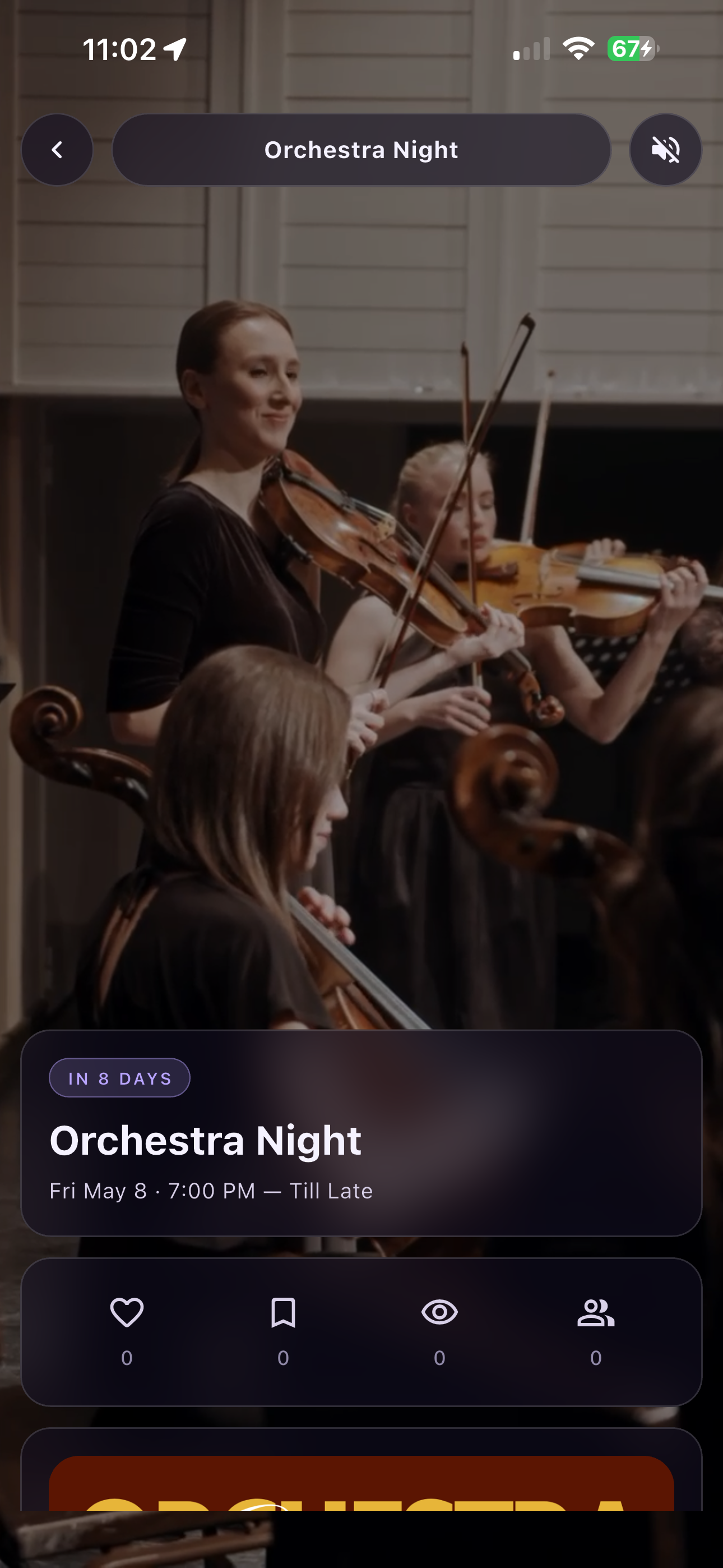 Nariboo event detail page for Orchestra Night