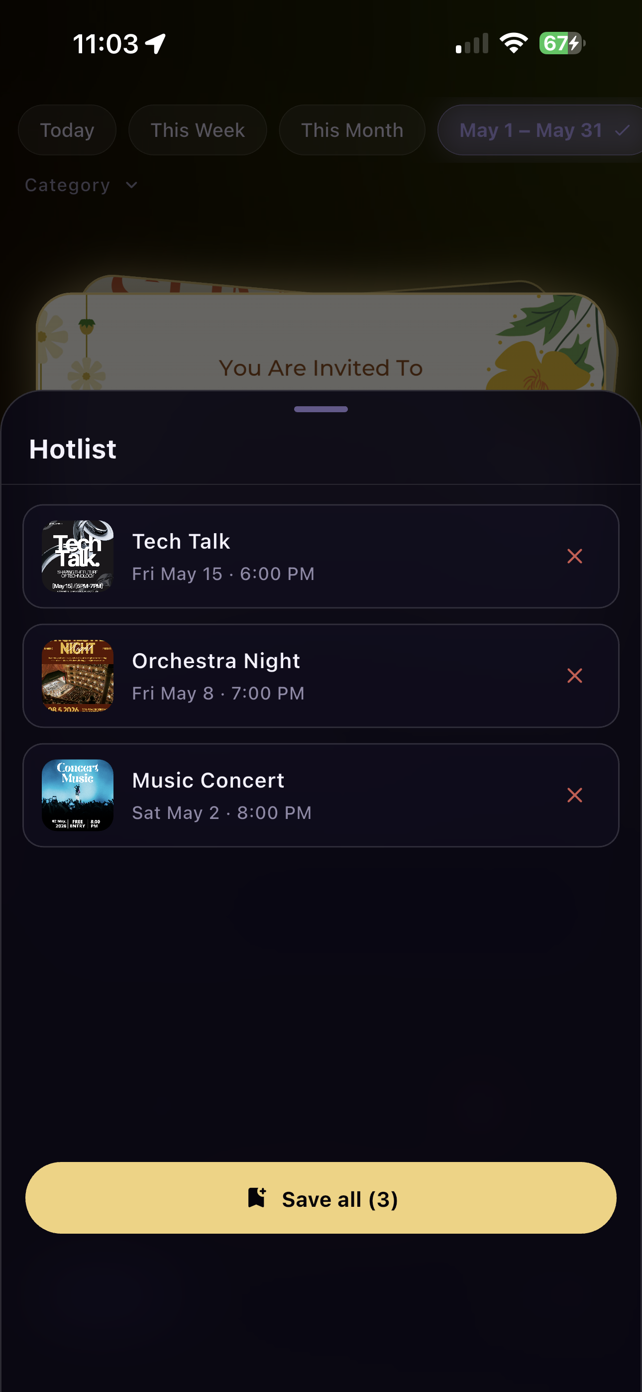 Nariboo hotlist with multiple events